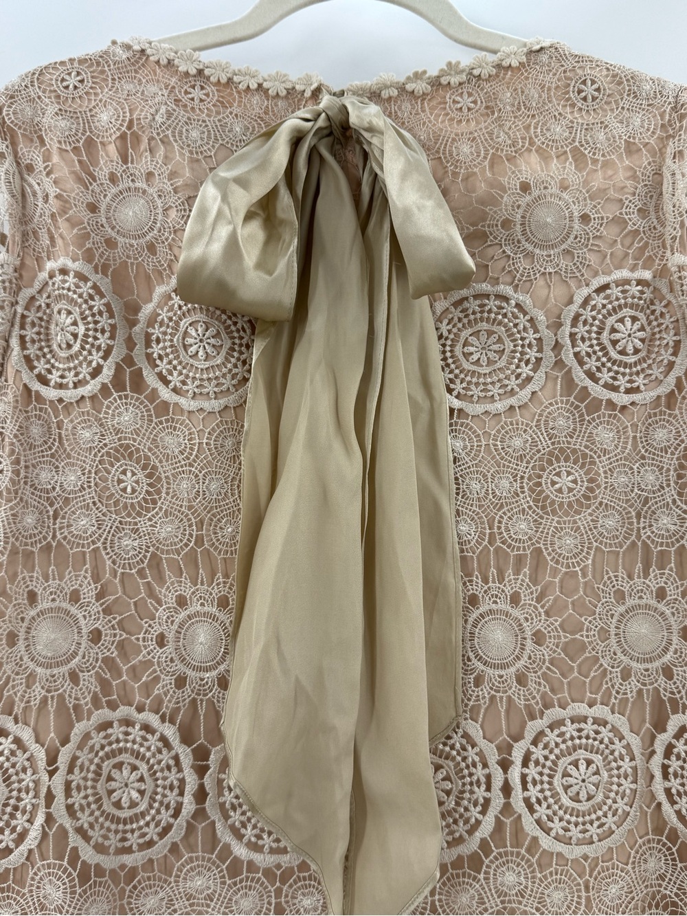 VA ET VIENT Romantic Parisian Lace Shift Dress Silk Bow Back Quiet Luxury, 10 - Picture 12 of 13